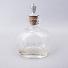 Antique Holy Water Embossed Cross Rounded Glass Bottle Crown Stopper   Cork 3 5