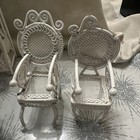 Vintage Dollhouse Furniture Metal Wire Lot Of 8 Pieces Table Chairs Bed 