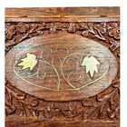 Vintage India Hand Carved Floral Wooden Mail Brass Inlay Organizer Letter Holder