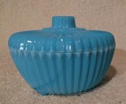 Akro Agate Glass Blue Ribbed Powder Dish Box 3 3 4  Across 2 1 2  T Opaque Vtg