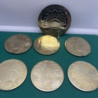 Vintage Etched Brass Plated 7 Piece Coaster Set Original Packaging
