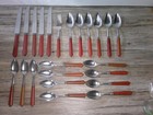 Vintage Mcm Red Bakelite Flatware Huge Lot Light   Dark 23 Pcs  1940 s Era   Z39