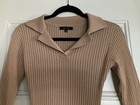 Love Tree Ribbed Knit Sweater Dress Long Sleeve Collared Beige Bodycon Small