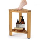 Teak Corner Shower Stool 15in - Waterproof Wood Bench With Storage Shelf For Bat