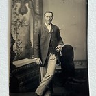 Antique Tintype Studio Photograph Dapper Man Chair Backdrop