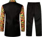 Men Kente Print Suit Long Sleeve Button Up African Dashiki Shirt And Pants Ethni