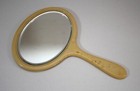 Vintage Bakelite Celluloid Dresser   Vanity Set  comb Beveled Mirror Pale Yellow