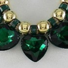 Green Glass Heart Drops Gold Link Necklace Earring Set 