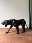 Vintage Mid-century Black Leather-wrapped Panther Statue - 20  Long
