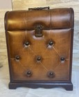 Vtg Brown Leather Wood Liquor Bottle Travel Bar Man Cave Portable Case Only