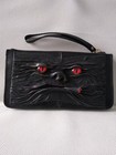 Vintage  Creepy Leather Face Clutch Or Wristlet