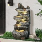 Outdoor Indoor 6 Tier Cascading Water Fountain Led Lights Resin Waterfall Pump