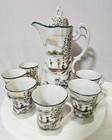 Vtg Japanese Nippon Chocolate Teapot   6 Cups Set W Boat Lake Flower- Read- A7