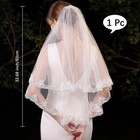 White Short Lace 2 Tier Fingertip Length Bridal Wedding Veil With Comb