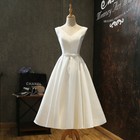 Simple Satin A-line Wedding Dresses V Neck Sleeveless Ankle Length Bridal Gowns