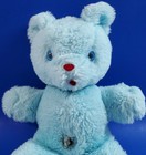 Vintage Eden Musical Wind-up Blue Plush Teddy Bear Works Plays Rock-a-bye Baby