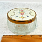 Vtg 1920s Art Deco Ribbed Footed Glass Powder Vanity Jar W  Lid  3 5  X 1 75 