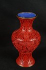 Very Nice Vintage Carved Chinese Red Cinnabar Vase  Blue Enamel 5   y8-w2-a9 
