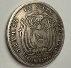 Ecuador 1 Sucre 1889 Heaton Birmingham 900 Fine Silver South American 25 Grams