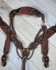 Red Buck Stitched Western Leather Horse Headstall Breast Collar Set Tack Set
