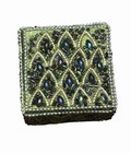 Vintage Green Beaded Trinket Box Jeweled Glitter Jewelry Keepsake Box 2 5   