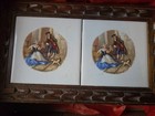 Vintage Wooden Jewelry Box Ceramic Tile Lid  cries Of London  Scene Carved Wood