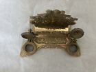 Double Inkwell Letter Holder Desk Organizer Cherubs Italy Solid Brass Vintage