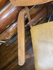 Vintage Mid Century Modern Walnut Oak Yellow Leather Curved Side Arm Chairs Wood