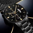 Men s Luxury Gold Watch Black Dial Chronograph Stainless Steel Bracelet 