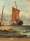 W Wilson Antique British Seascape Landscape Oil Painting Old Nautical Ship 1912