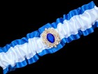 Wedding Garter Royal Blue Bridal Prom Satin Something Blue Rhinestones Gold Toss
