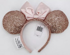 Minnie Mouse Ears 2022 Rose Gold Disney Parks Pink Bow Satin Headband Sequin