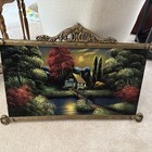 Vintage Oil On Velvet Painting Named Natures Beauty   Beautiful Wooden Framing