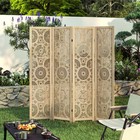 96 4  4-panel Boho Room Divider  Natural Wood Folding Privacy Screen For Studio
