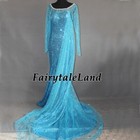 Frozen Elsa Cosplay Outfit Princess Sequins Dress Blue Cape Ball Gown Costume
