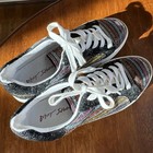 Betsy Johnson Women s Lindsey Sparkle Tennis Shoe Rainbow Striped Sequin  8 5