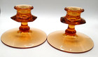 Vintage Pair Fostoria Fairfax Amber Glass Candle Sticks Excellent Candle Holder