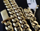 Mens Gold Thick Solid Heavy Hip Hop Stainless Miami Cuban Link Chain Necklace