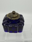 Vintage Art Deco Glass Cobalt Blue Inkwell With Brass Lid