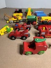 Vintage Brio Train Wooden Railway Fire Apple Car Flatbed Engine Caboose Lot 22