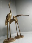 Vintage Set Of 2 Solid Brass Cranes Heron Egrets Bird Figurine Statues Decor