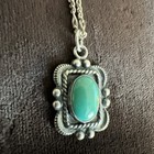 Vintage Sterling Turquoise Native American Pendant Necklace 18    Chain
