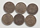 Canada 5 Cent  Silver Coins   1874  1910  1912  1914  1918  1920  6 Coins 