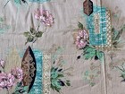 Vintage Mcm Pink Green Floral Barkcloth Gold Accents 7 Plus Yards
