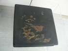 Vintage Japanese Papier Mache Box Black Lacquer Bird Floral Trinket Jewellery