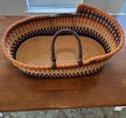 Woven Bolga Baby Moses Basket Leather Handles  Boho  Unique natural  Bassinet 