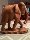 Vintage 1950s Large Solid Wood African Elephant Statue Hand Carved Figurine 