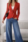 Gianni Bini Red Knit Blazer Jacket Gold Button Double Breasted Wool Blend M Chic