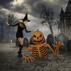 4 Ft  Halloween Pumpkin Groundbreaker Skeleton  Scary Outdoor Yard Decoration
