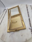 Vintage Rex Guilloche Enamel Powder Compact Blue Floral Mirror Gold Tone Case